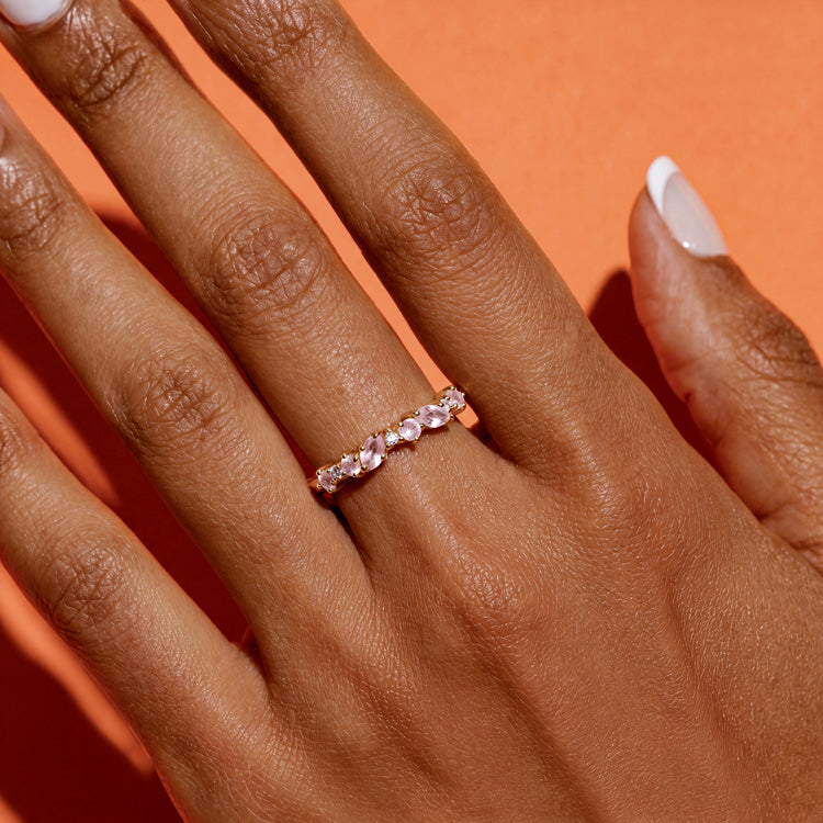 Alternating Rose Quartz Stacking Ring
