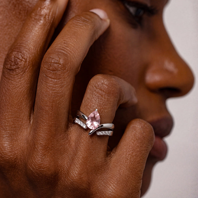 Rose Quartz Double Statement Ring