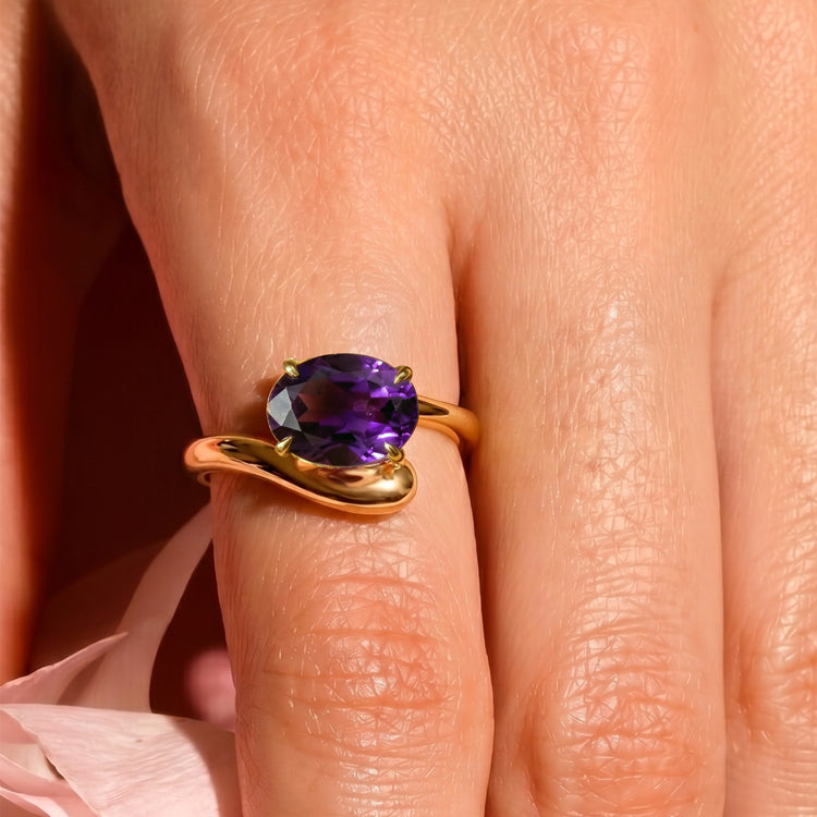 Curved Amethyst Statement Ring