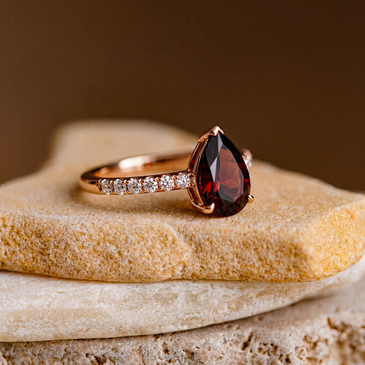 Dainty Pear Garnet Ring