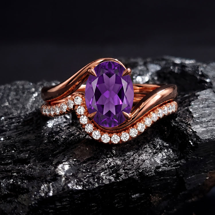 Amethyst Double Band Ring Set