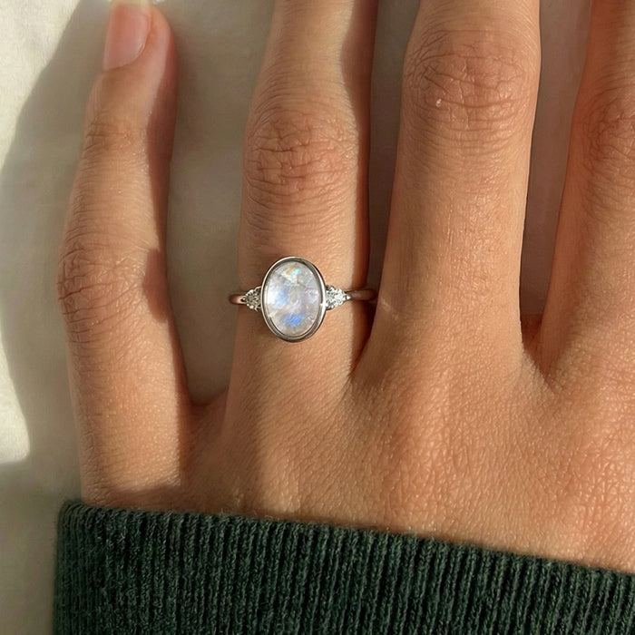 Oval Moonstone Ring - Raw Crystal