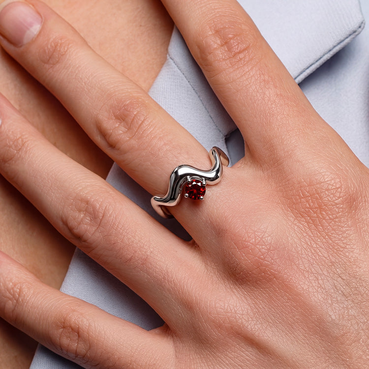 Wave-Twisted Garnet Ring