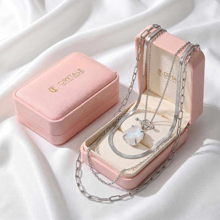 Moonstone T-Lock Necklace Set - Raw Crystals