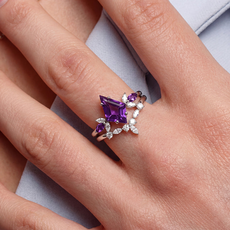 Kite Cut Amethyst Ring Set