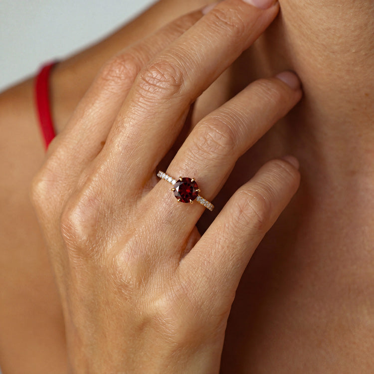 Round Garnet Solitaire Ring