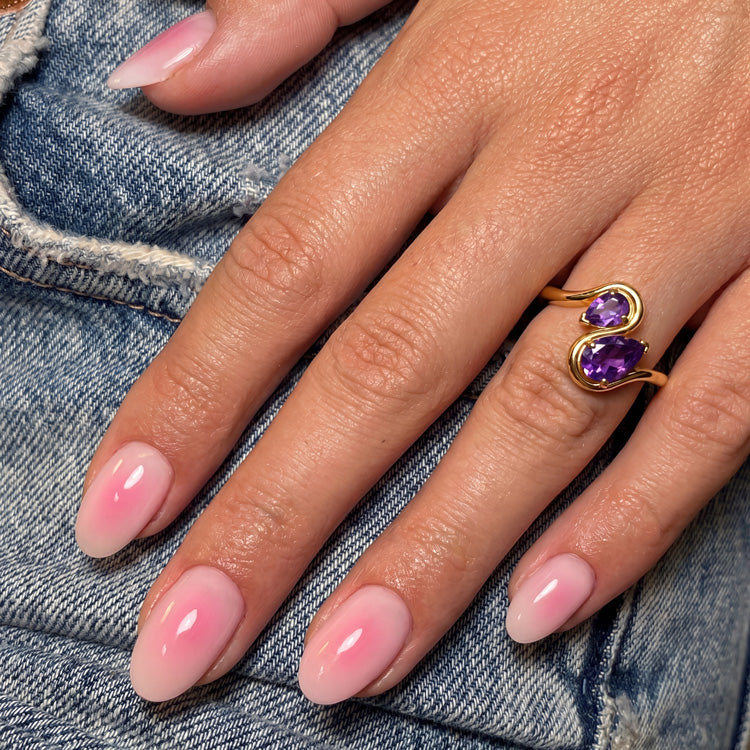 Pear Amethyst Stacking Ring
