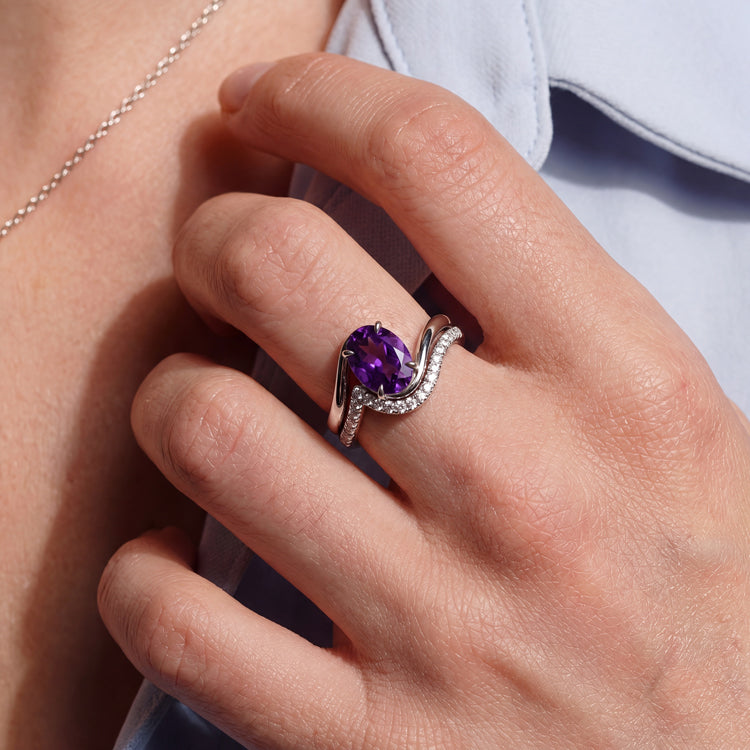 Amethyst Double Band Ring Set