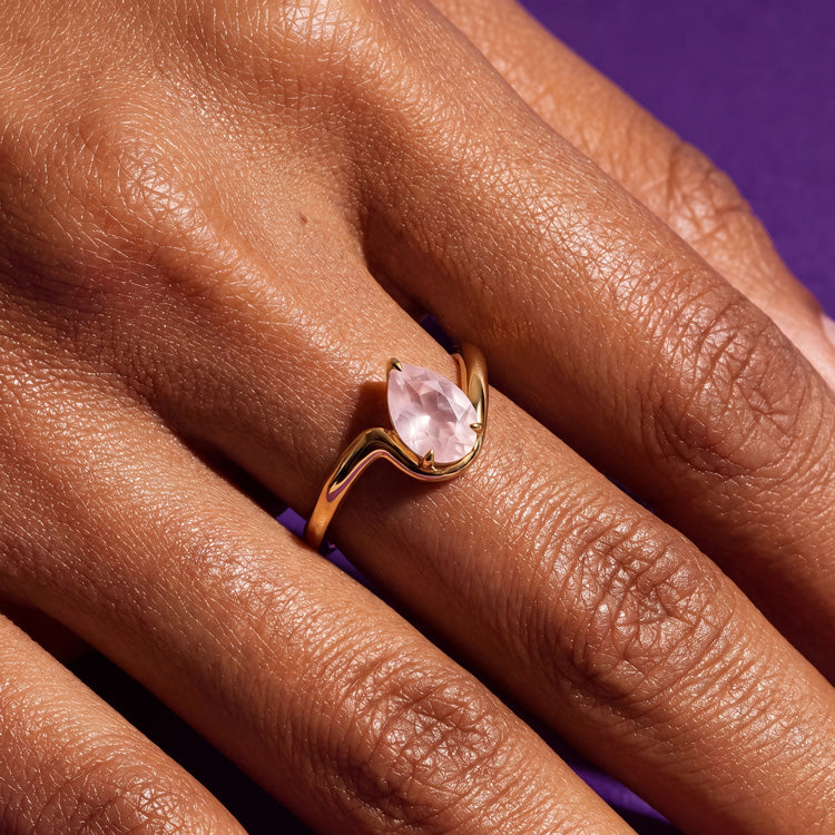 Contemporary Pear Rose Quartz Ring