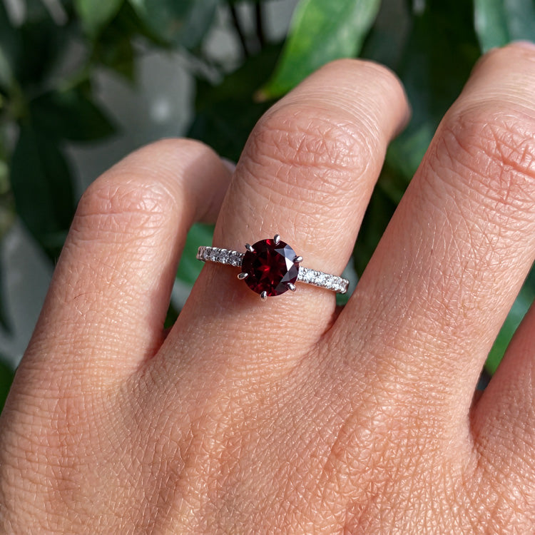 Round Garnet Solitaire Ring