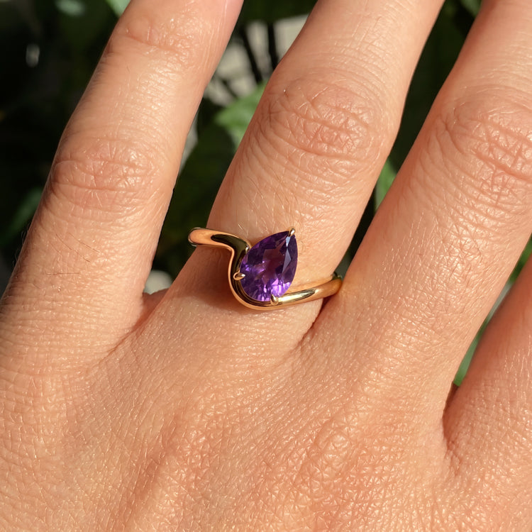 Contemporary Pear Amethyst Ring