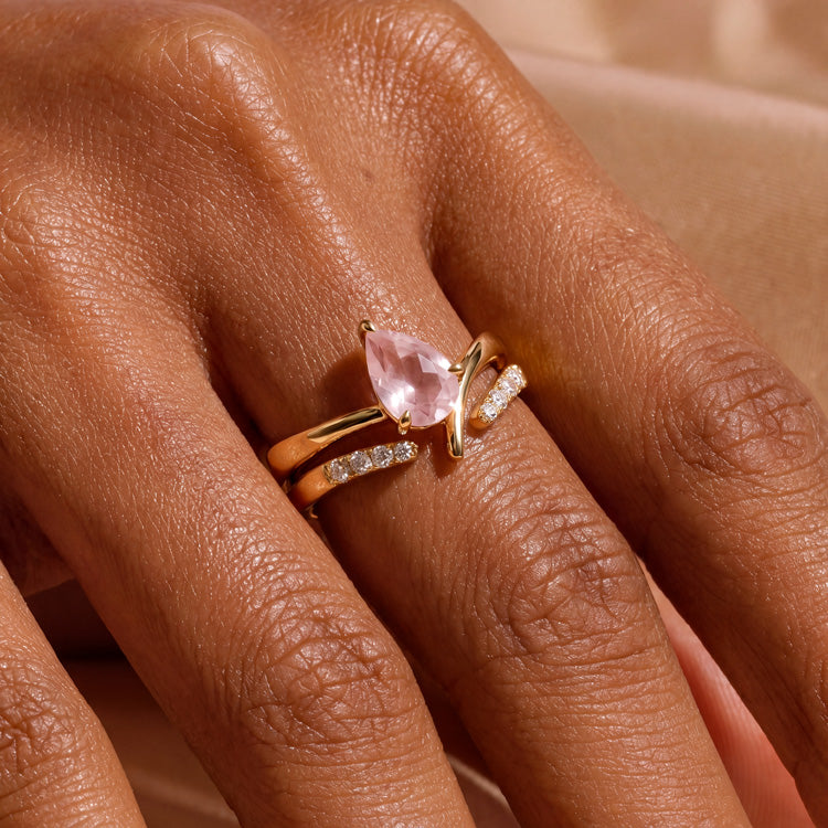 Rose Quartz Double Statement Ring