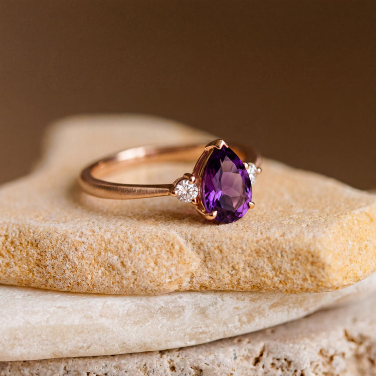 Pear Amethyst Accent Ring