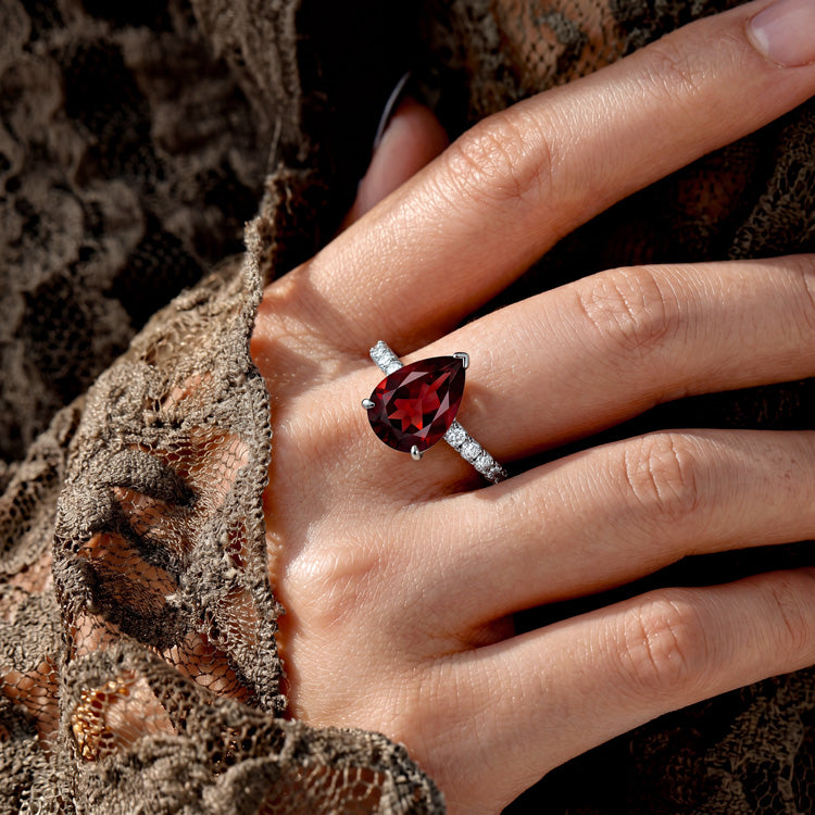 Dainty Pear Garnet Ring