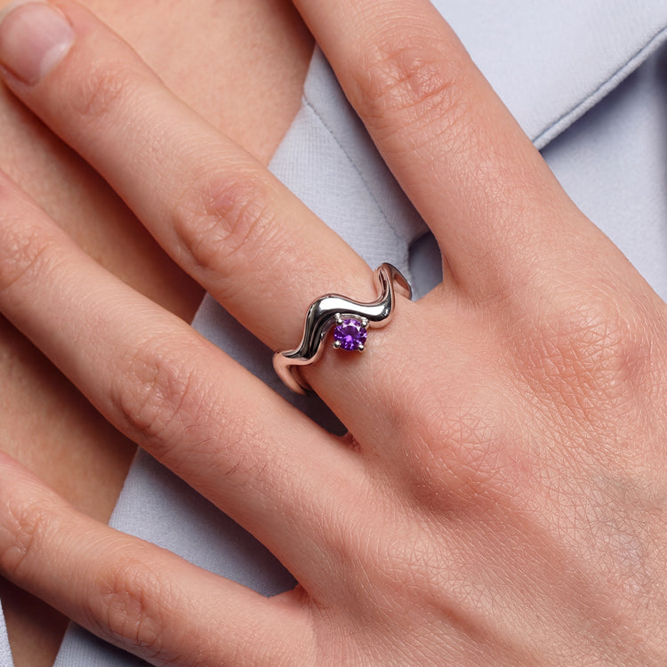 Wave Amethyst Statement Ring