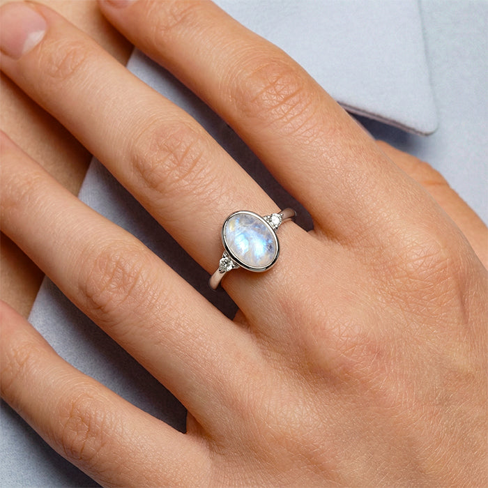 Oval Moonstone Ring - Raw Crystal