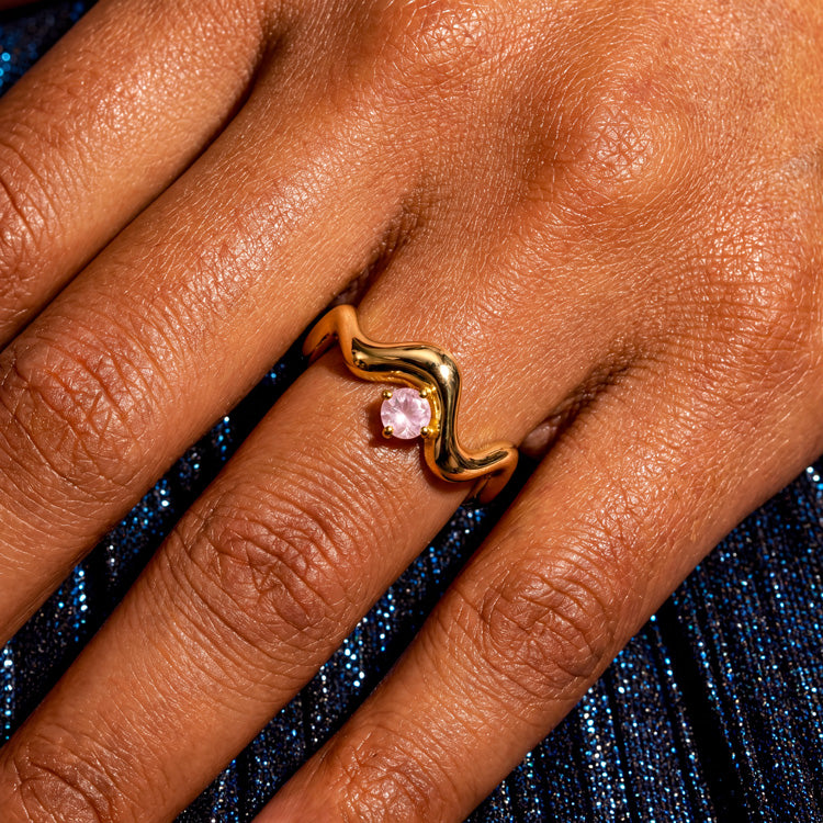 Wave Rose Quartz Statement Ring