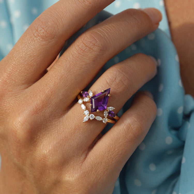 Kite Cut Amethyst Ring Set