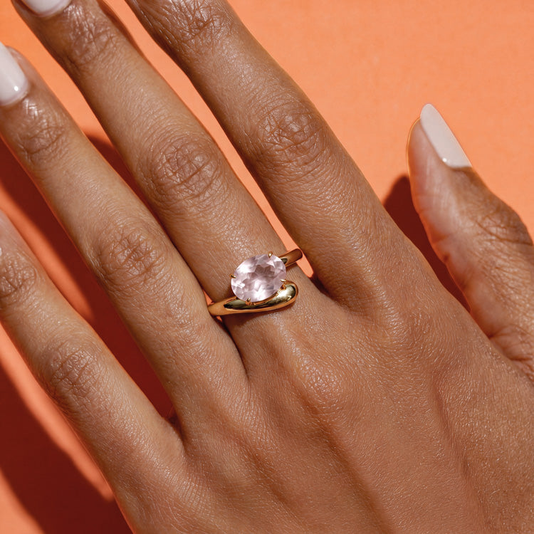 Curved Rose Quartz Statement Ring