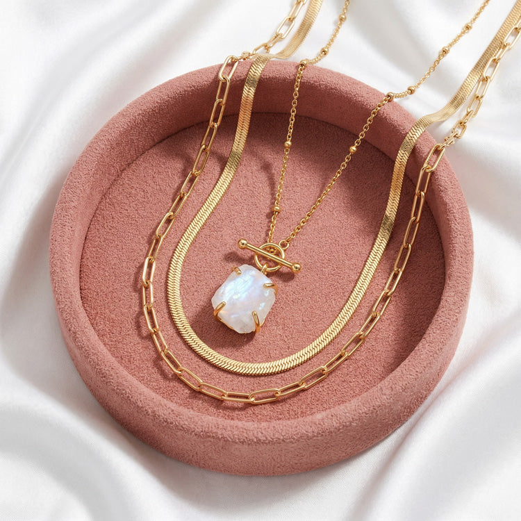 Moonstone T-Lock Necklace Set - Raw Crystals