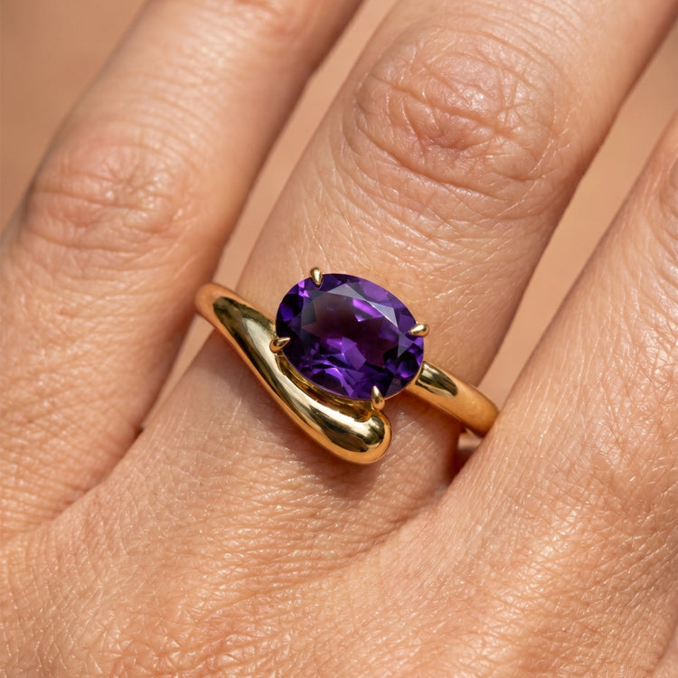 Curved Amethyst Statement Ring