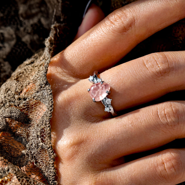 Rough Rose Quartz Twig Ring