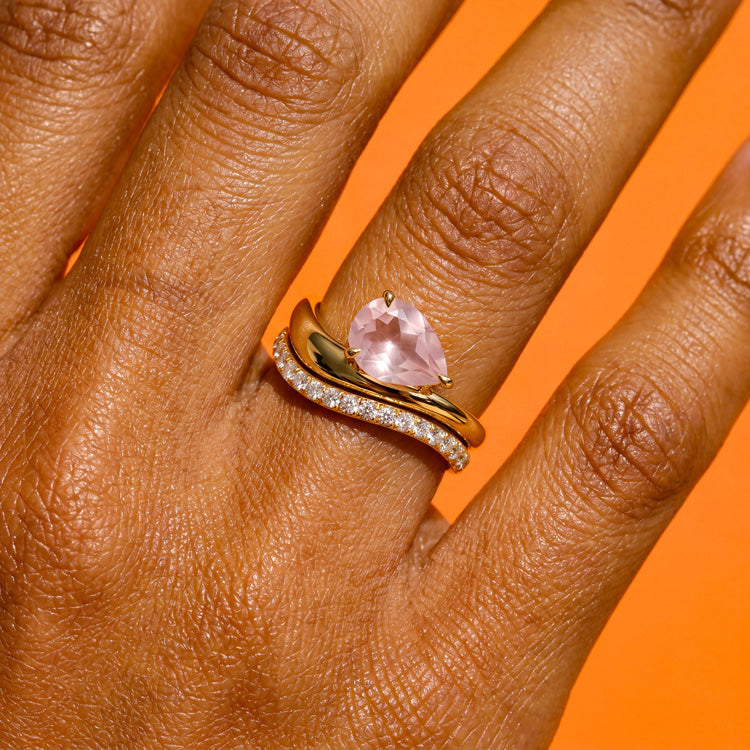 Pear Rose Quartz Bridal Promise Ring