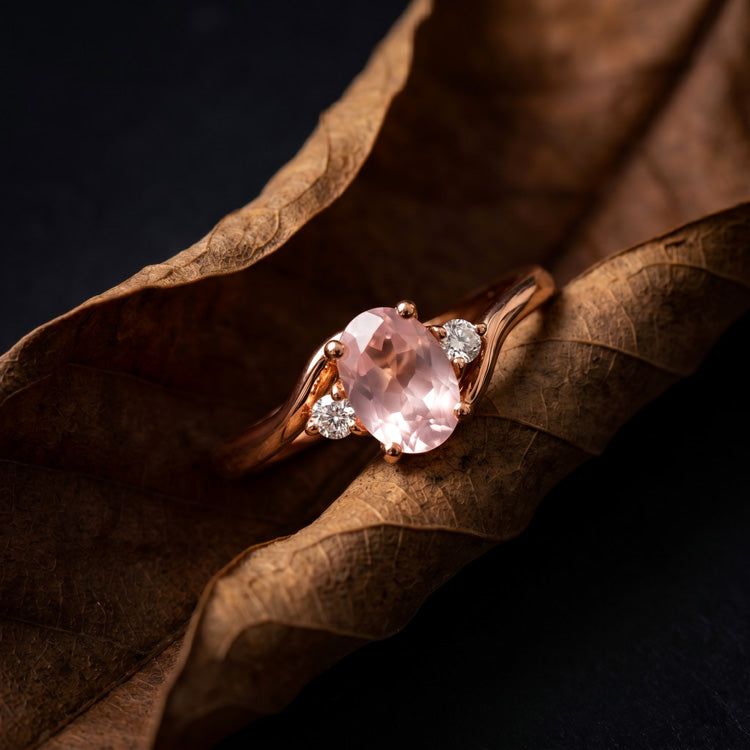 Oval Rose Quartz Twist Band Ring