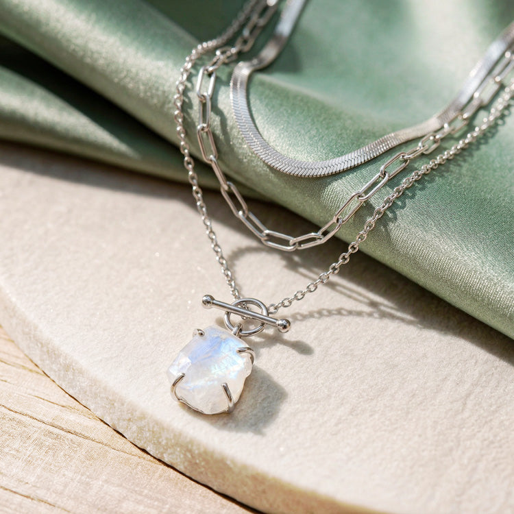 Moonstone T-Lock Necklace Set - Raw Crystals