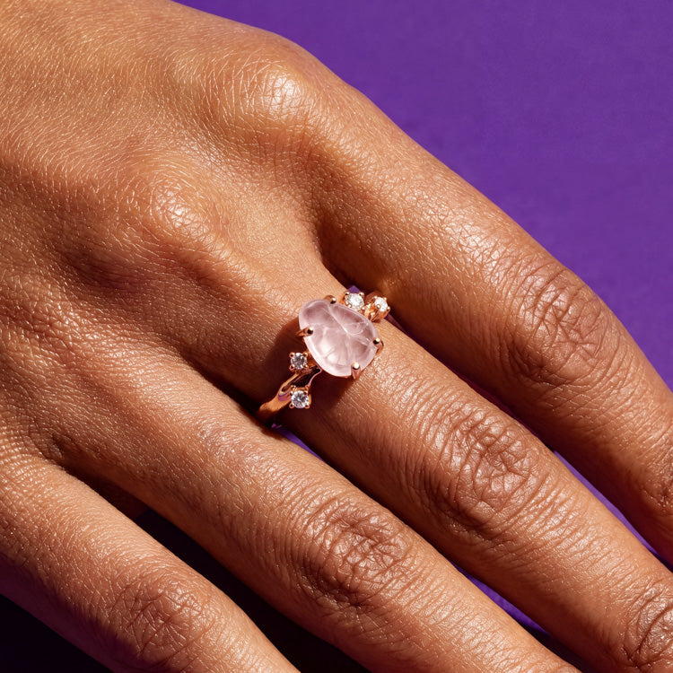 Rough Rose Quartz Twig Ring