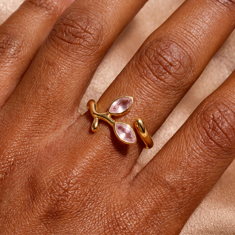 Adjustable Rose Quartz Vine Ring