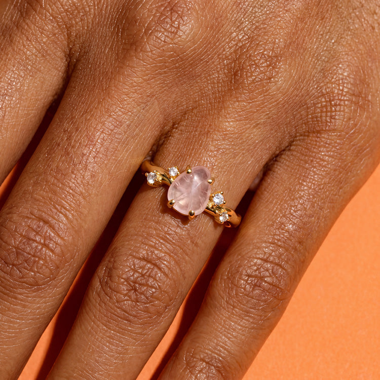 Rough Rose Quartz Twig Ring