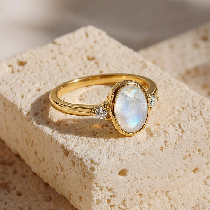 Oval Moonstone Ring - Raw Crystal