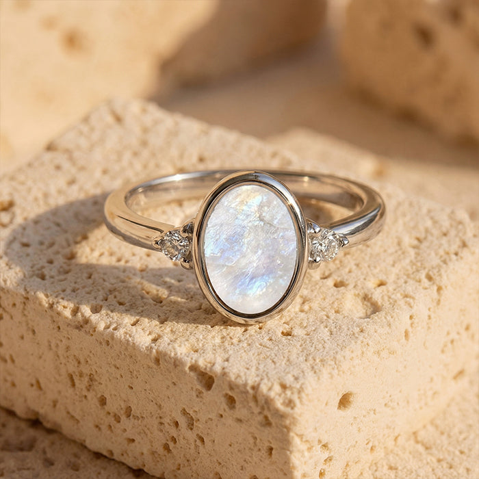 Oval Moonstone Ring - Raw Crystal