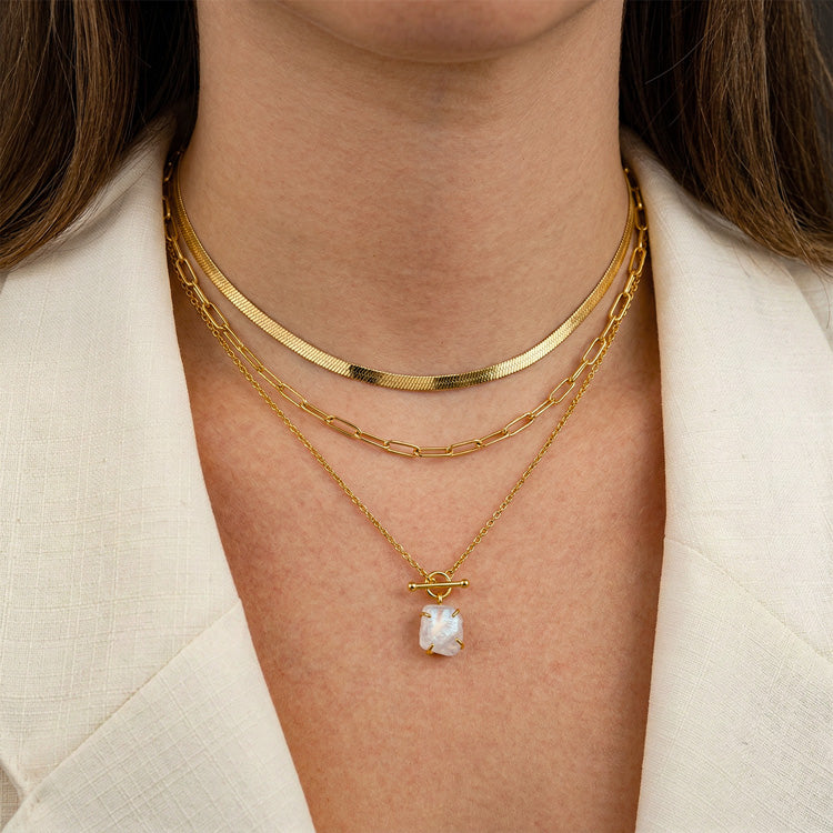 Moonstone T-Lock Necklace Set - Raw Crystals