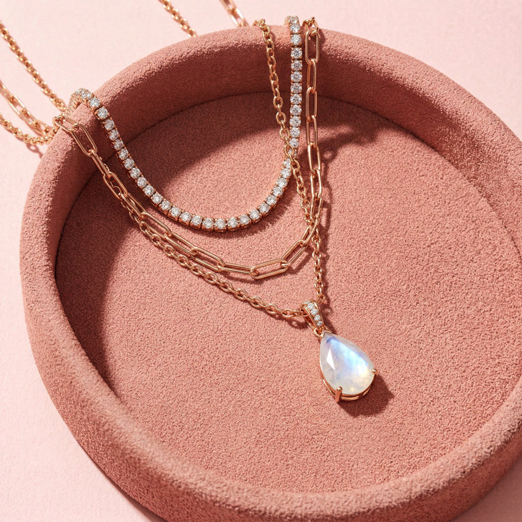 Moonstone Necklace Set With Zircon Chain