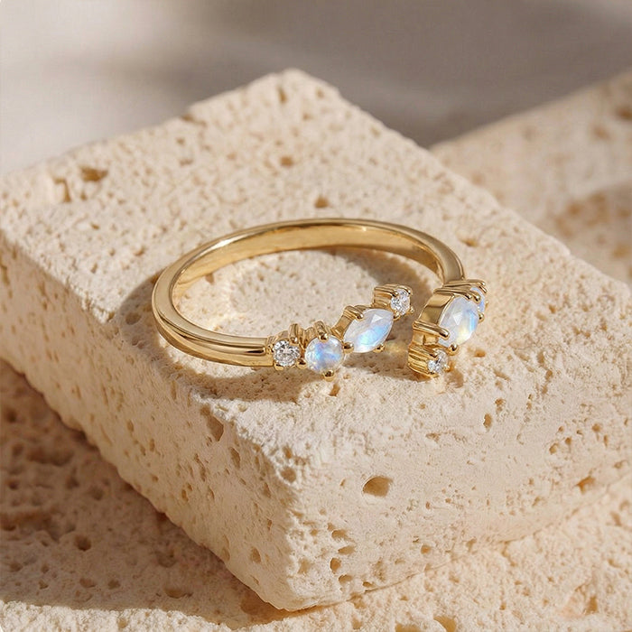 Dainty Moonstone Adjustable Open Ring