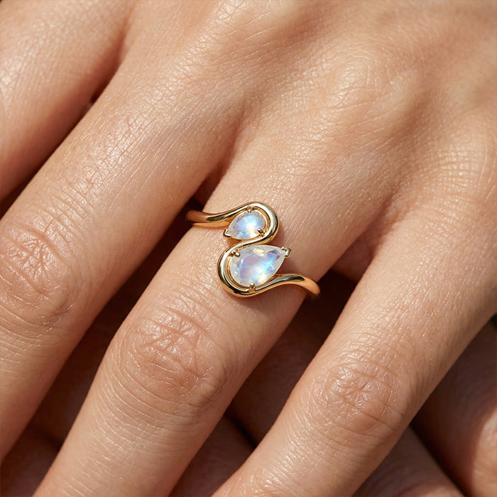 Two-Stone Moonstone Twisted Statement Ring