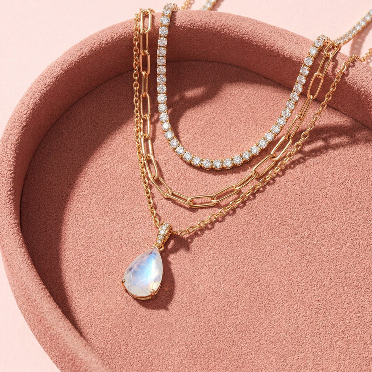 Moonstone Necklace Set With Zircon Chain