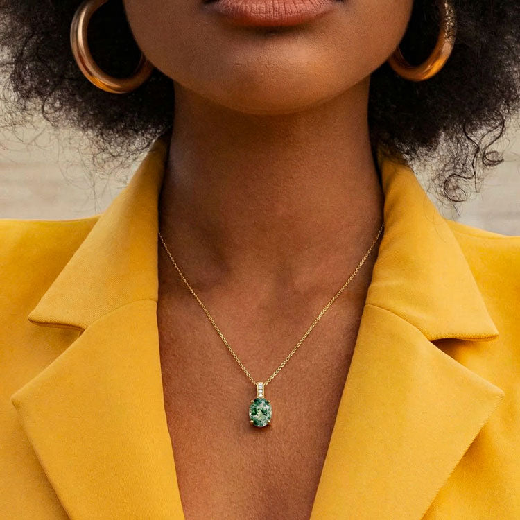 Moss Agate Necklace - Oval
