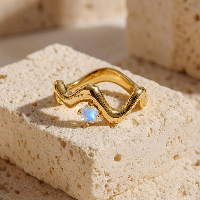 Wave-Twisted Moonstone Ring