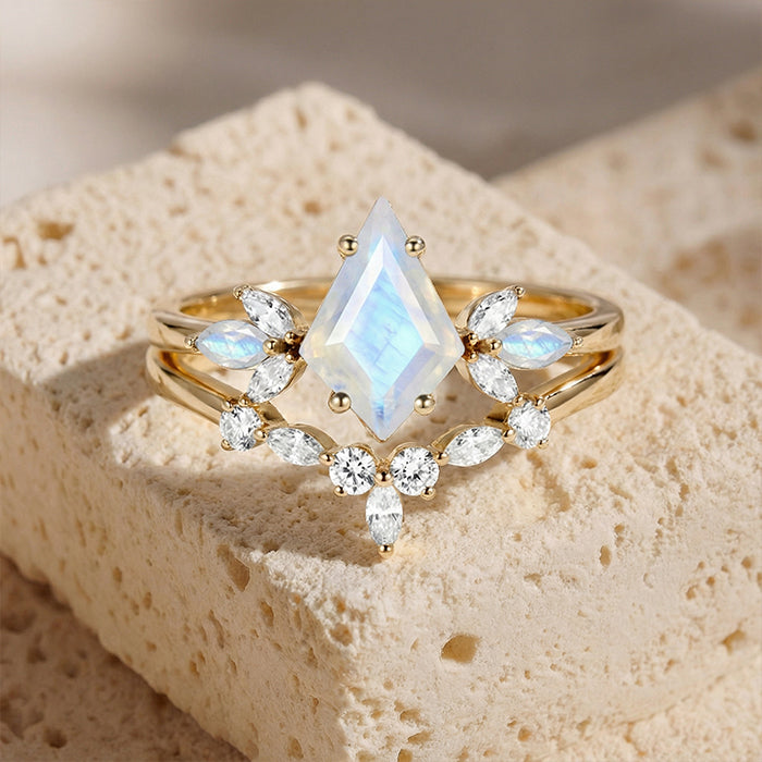 Celestial Winged Moonstone Cocktail Rings