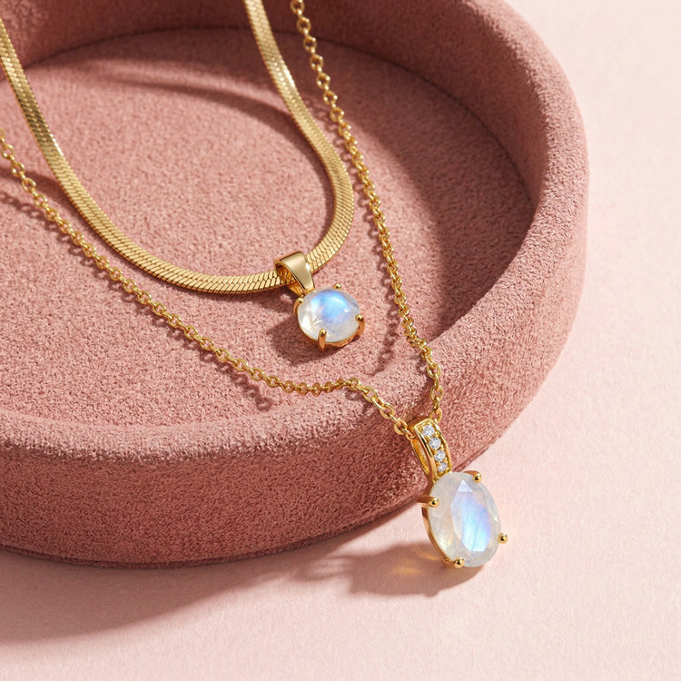 Snake Chain & Moonstone Necklace Set