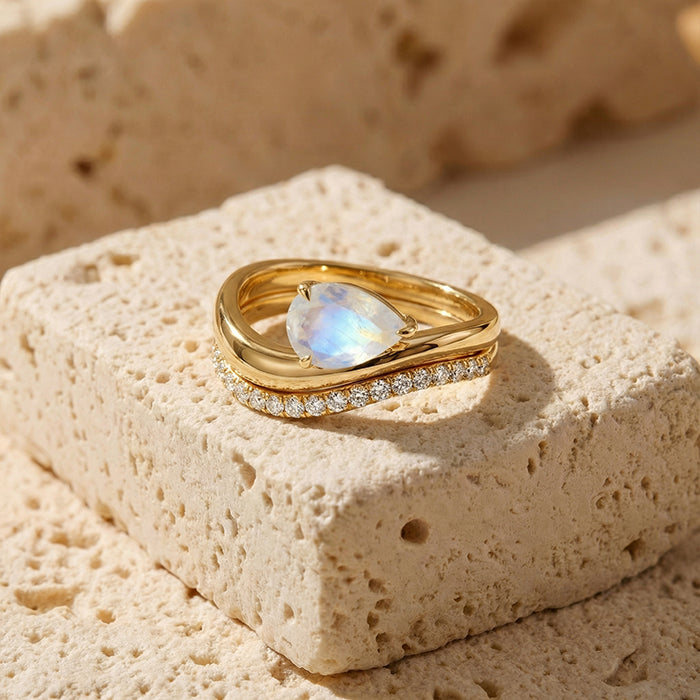 Streamlined Moonstone Double Ring Set