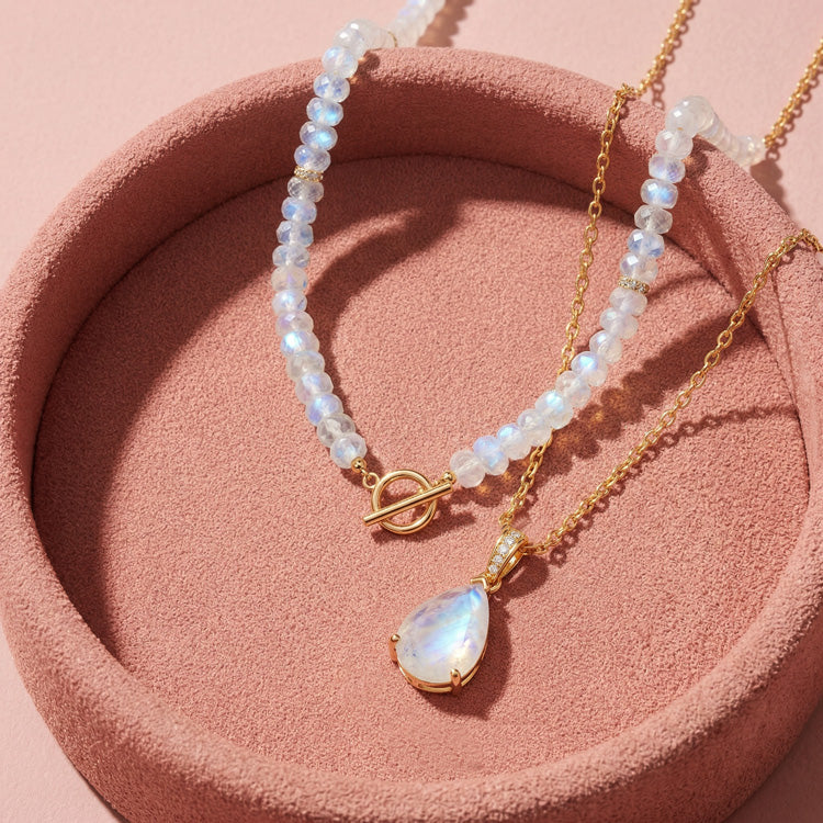Beaded Moonstone Necklace - Set