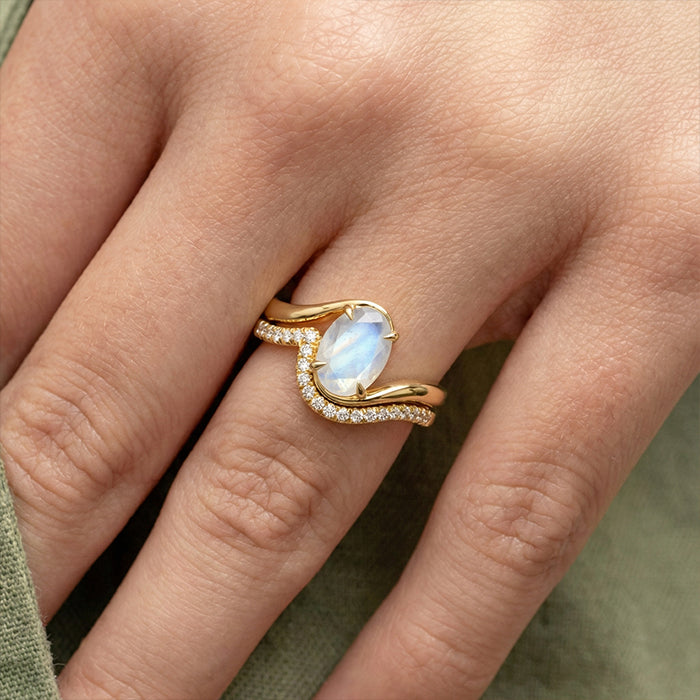 Twisted Moonstone Stackable Ring Set