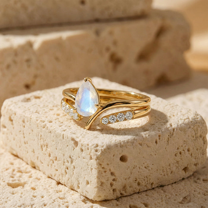 Edgy Moonstone Stackable Double Ring Set