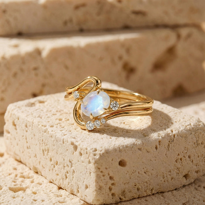 Twisted Statement Moonstone Rings Set
