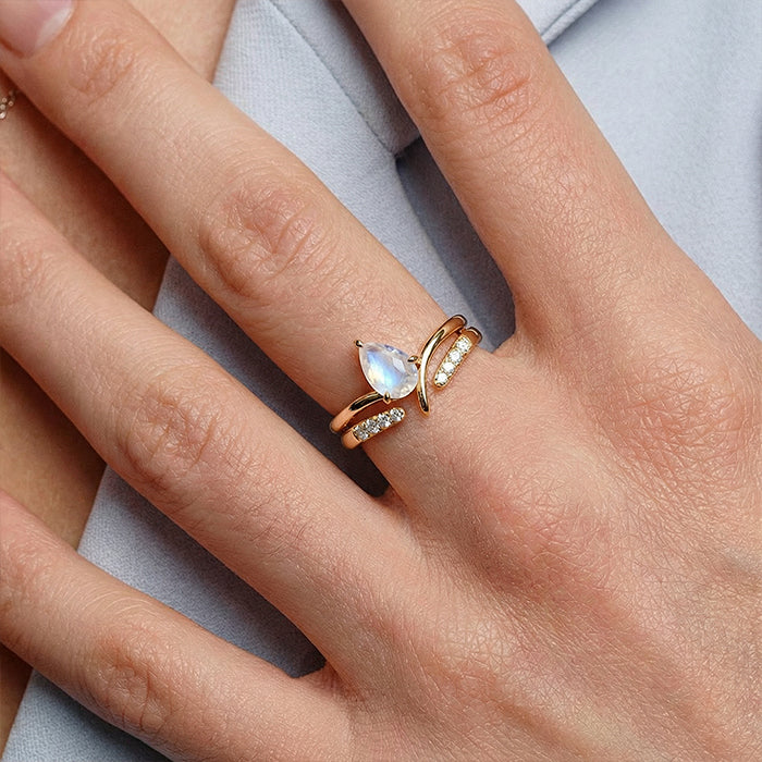 Edgy Moonstone Stackable Double Ring Set