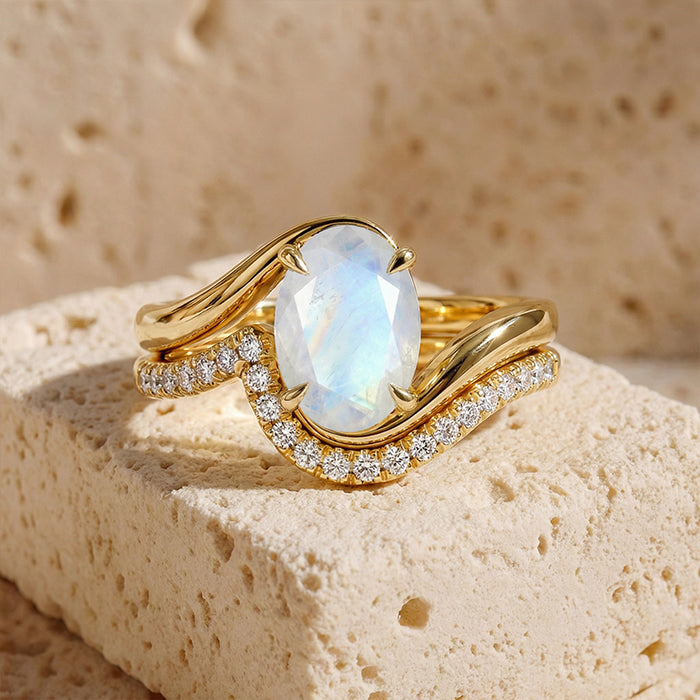 Twisted Moonstone Stackable Ring Set